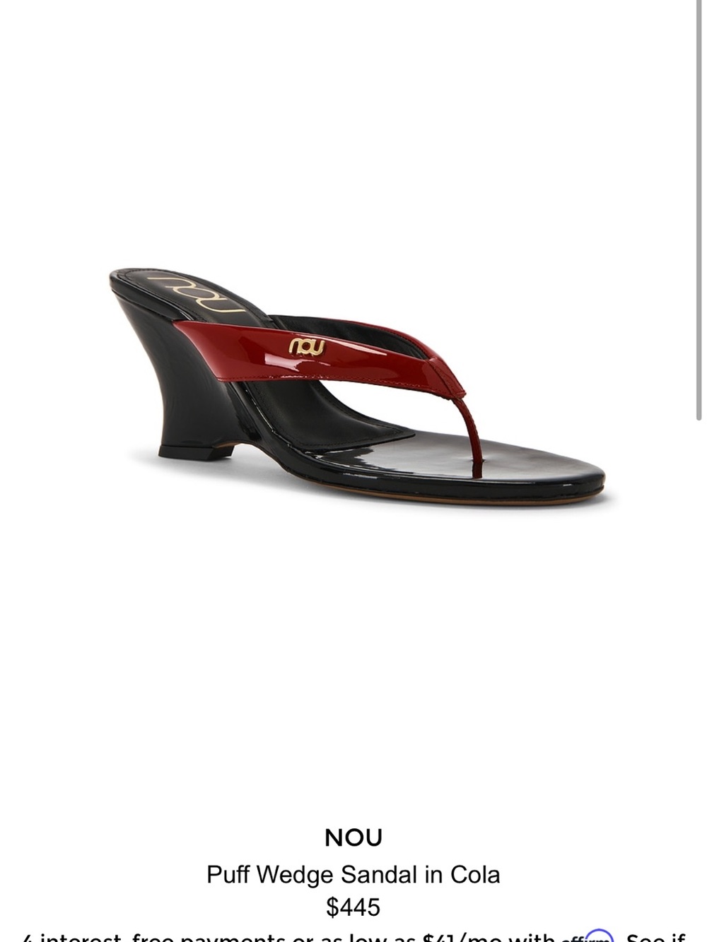 Cola Red Patent Puff Wedge Thong Sandal